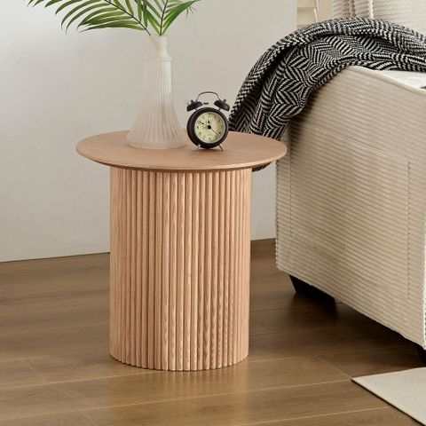 17.71 In. Oak Round Mdf Coffee Table Fluted Side Table Circle Small ... inside The Practicality and Aesthetic Appeal of MDF Grey End Tables